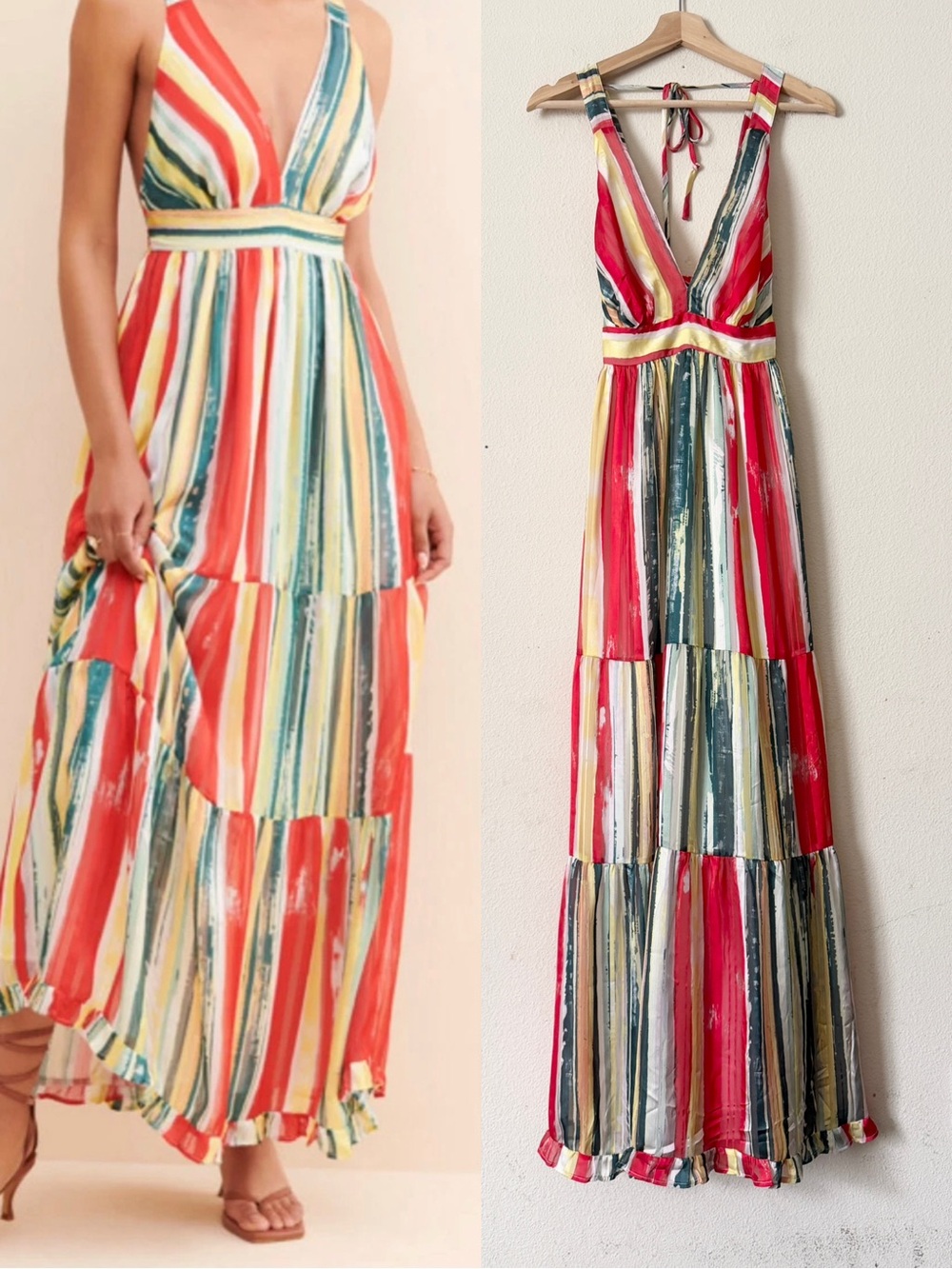 Anthropologie G.P.D MEDIUM striped printed tiered maxi dress